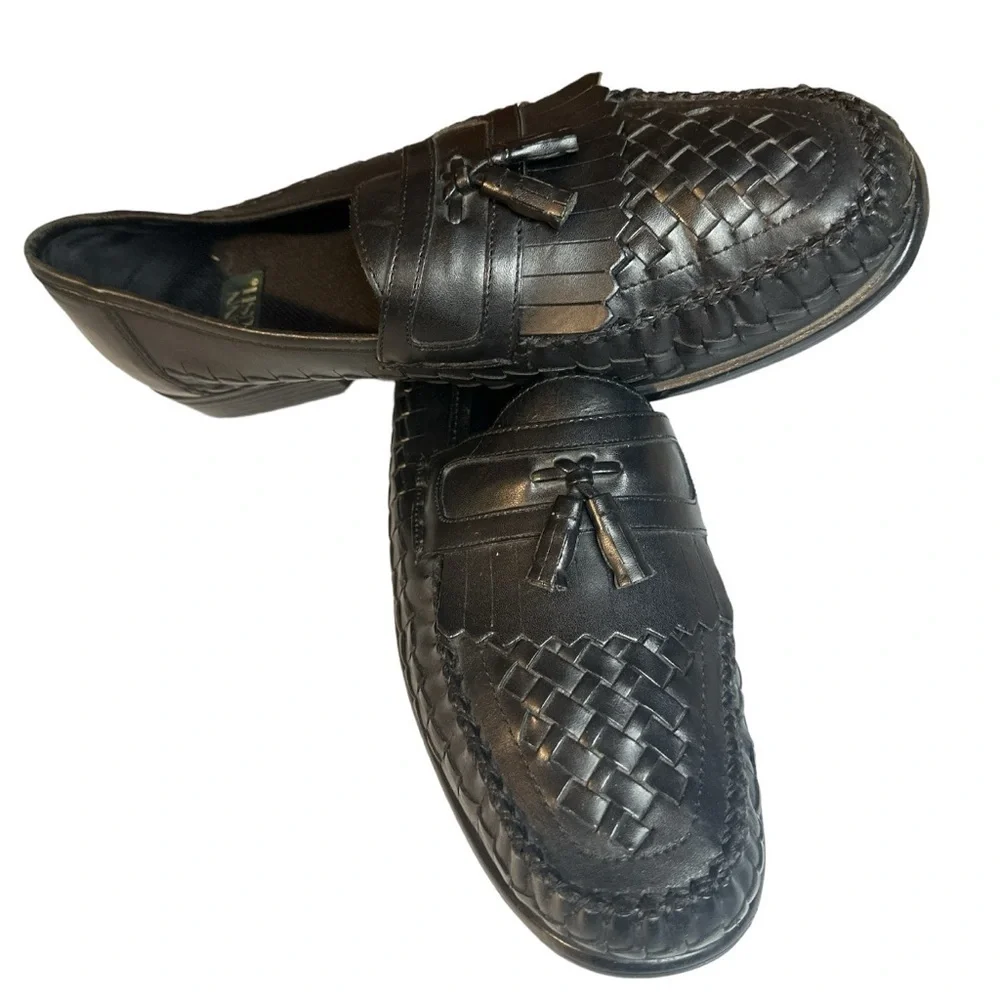 Nunn Bush Black Waffle Weave Leather Upper Rubber Sole Stacked 1” Heel